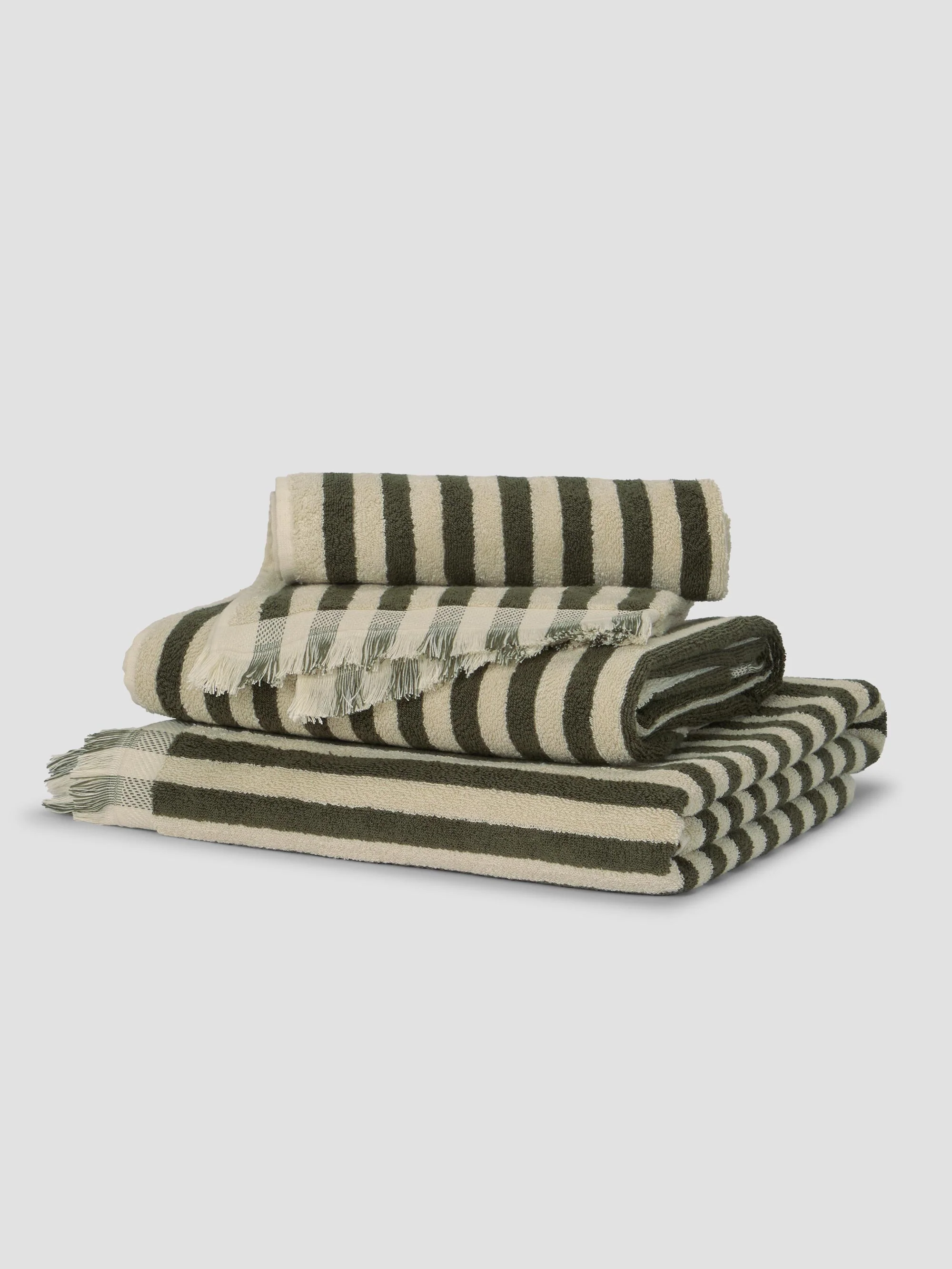 Enhanced Olive Green Pembroke Stripe Cotton Towels Superior