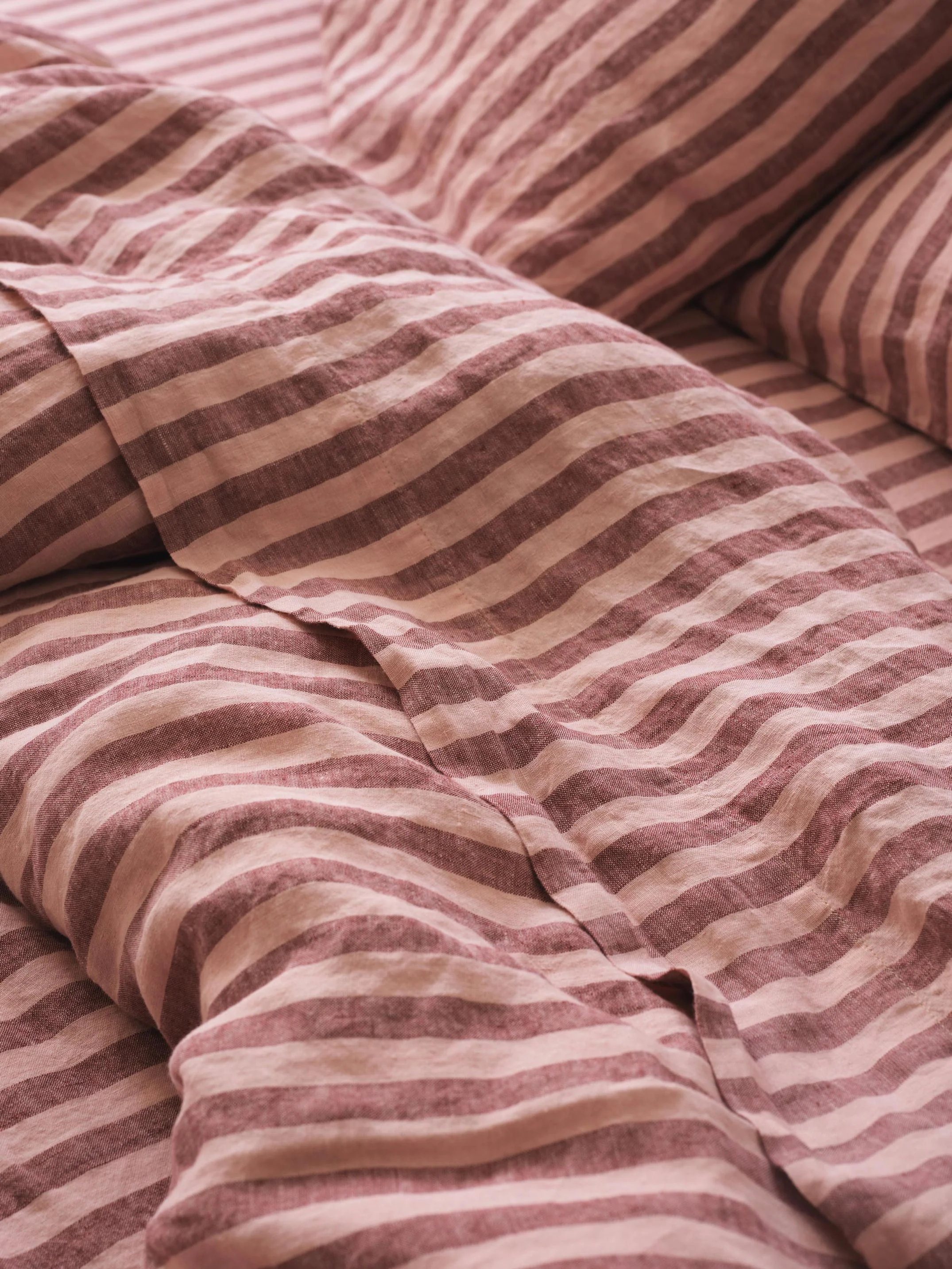 Unique Rhubarb Rose Pembroke Stripe Linen Blend Flat Sheet Detailed