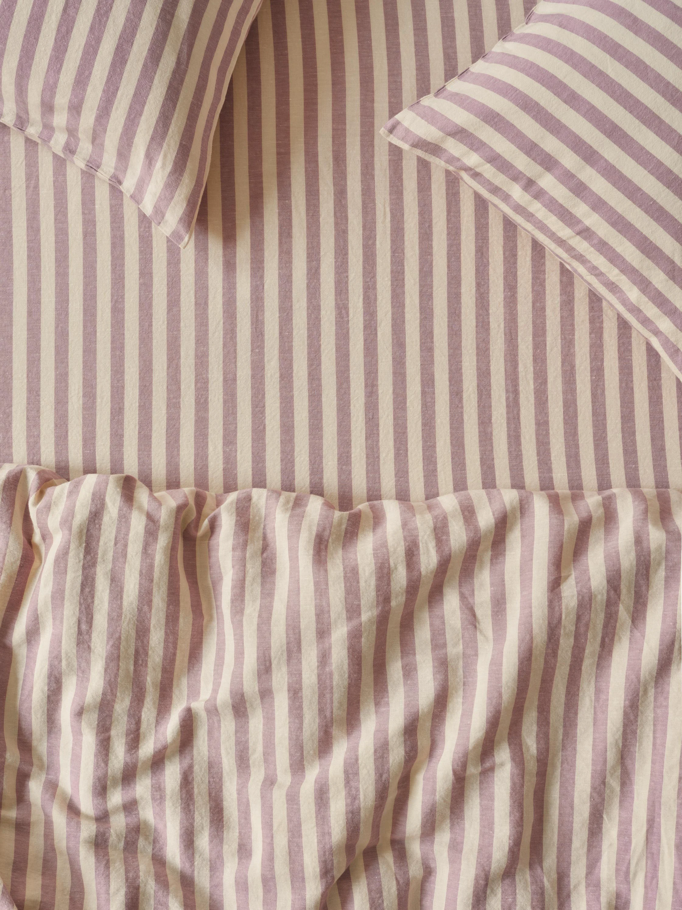 Excellent Elderberry Pembroke Stripe Linen Blend Fitted Sheet Specialty