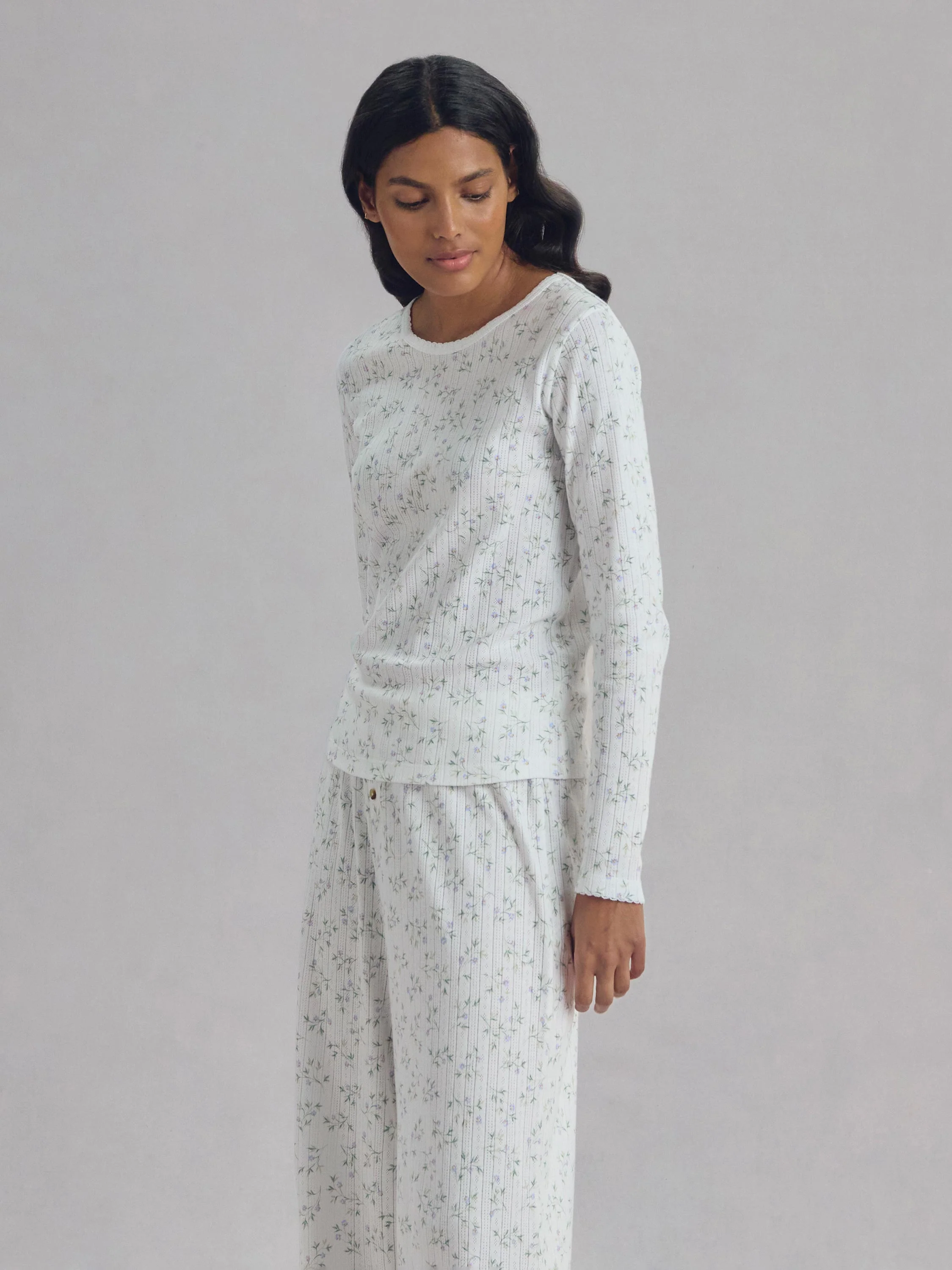 High-Quality Spring Sprig Pointelle Long Sleeve Top Quality