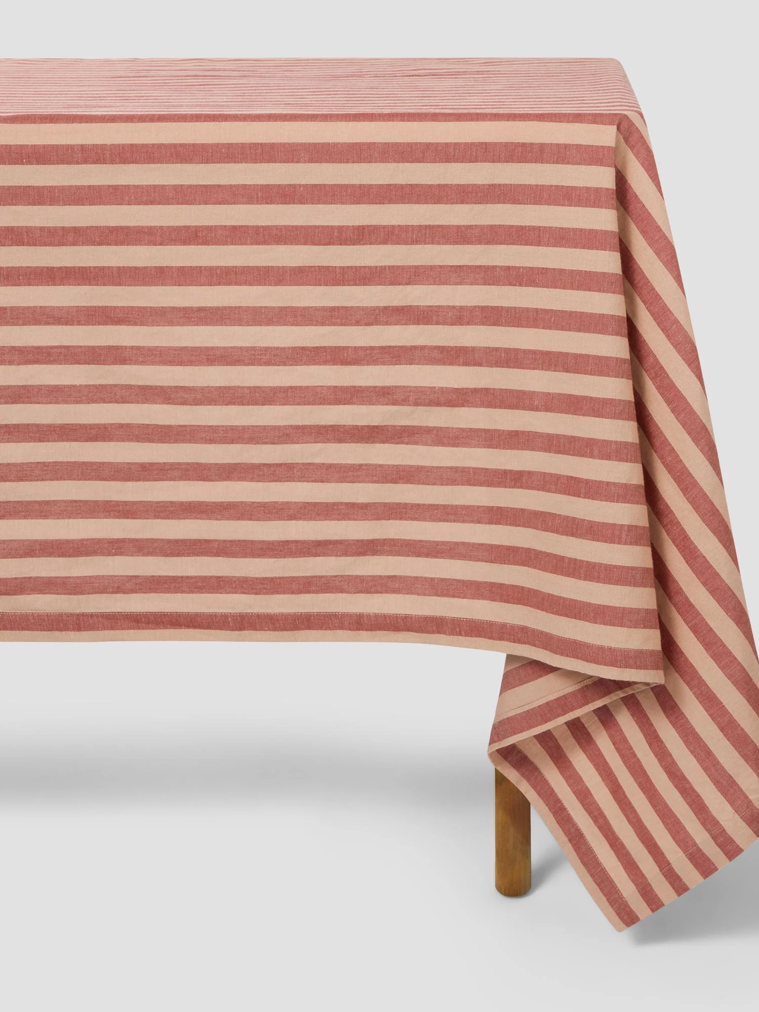 High-Performance Sandstone Red Pembroke Stripe Linen Blend Tablecloth Unique