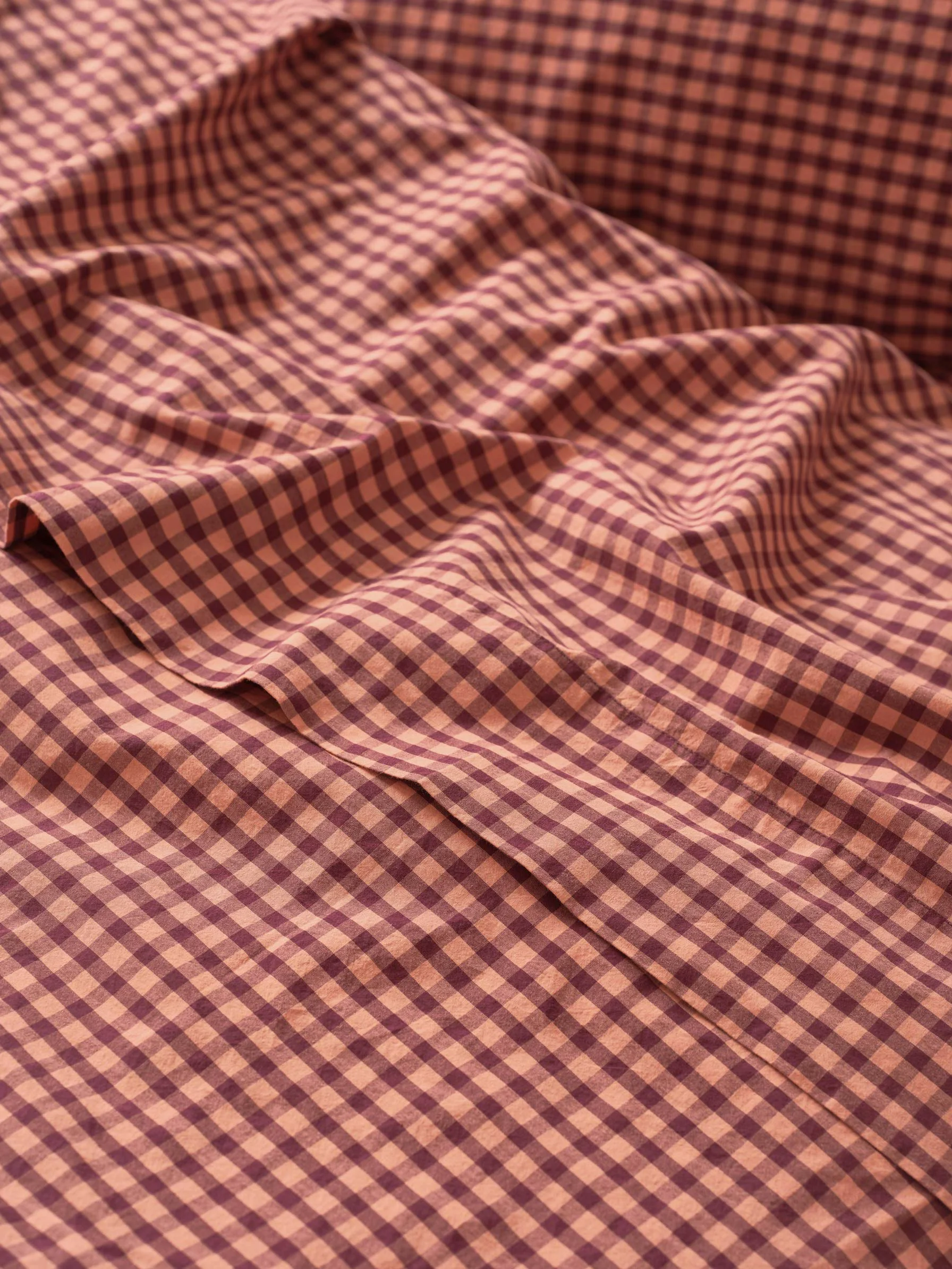 Fashionable Fig Blush Pink Gingham Washed Cotton Percale Flat Sheet Genuine