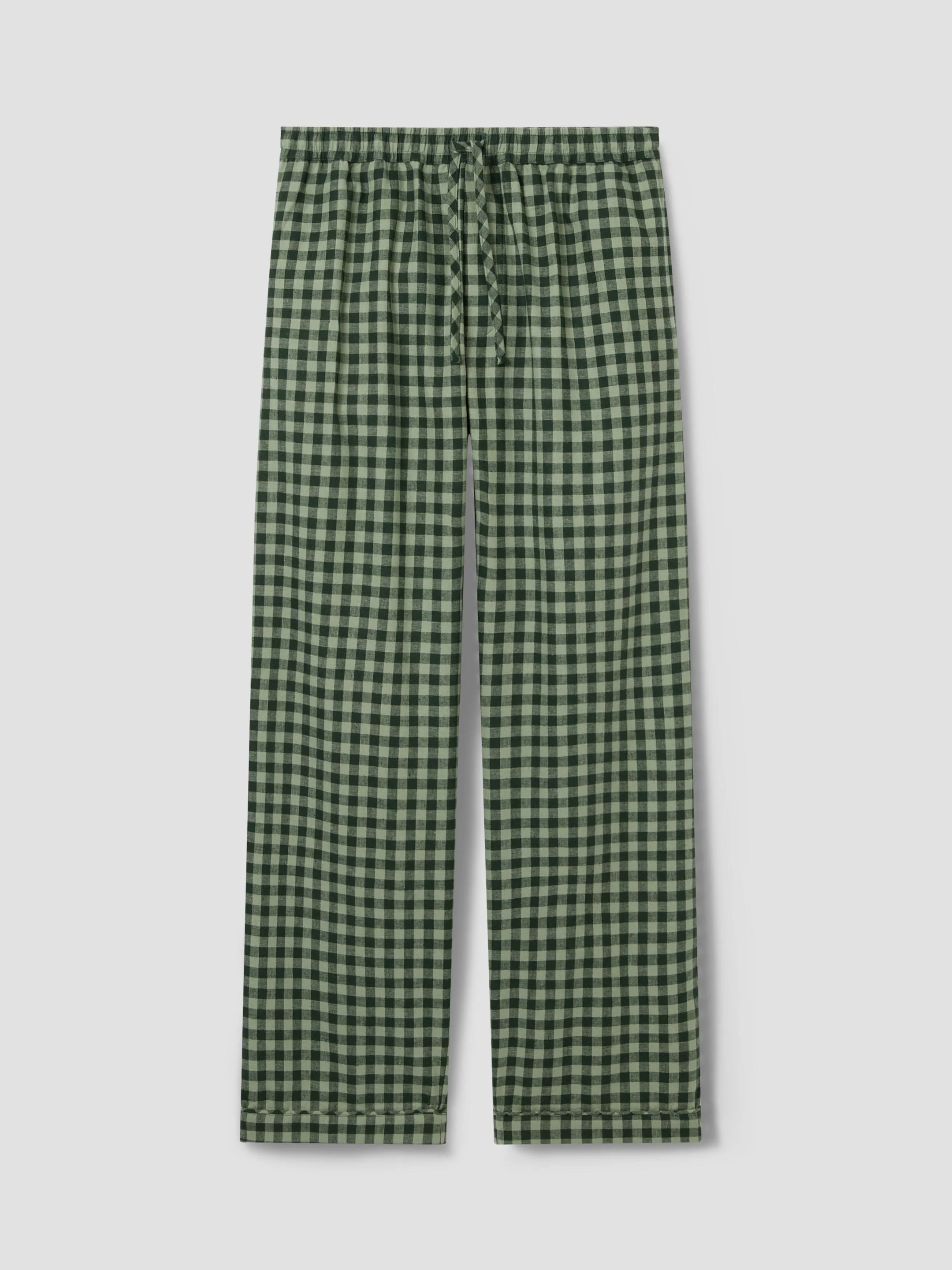 Trendy Bay Green Fern Gingham Linen Blend Trousers Premium Material