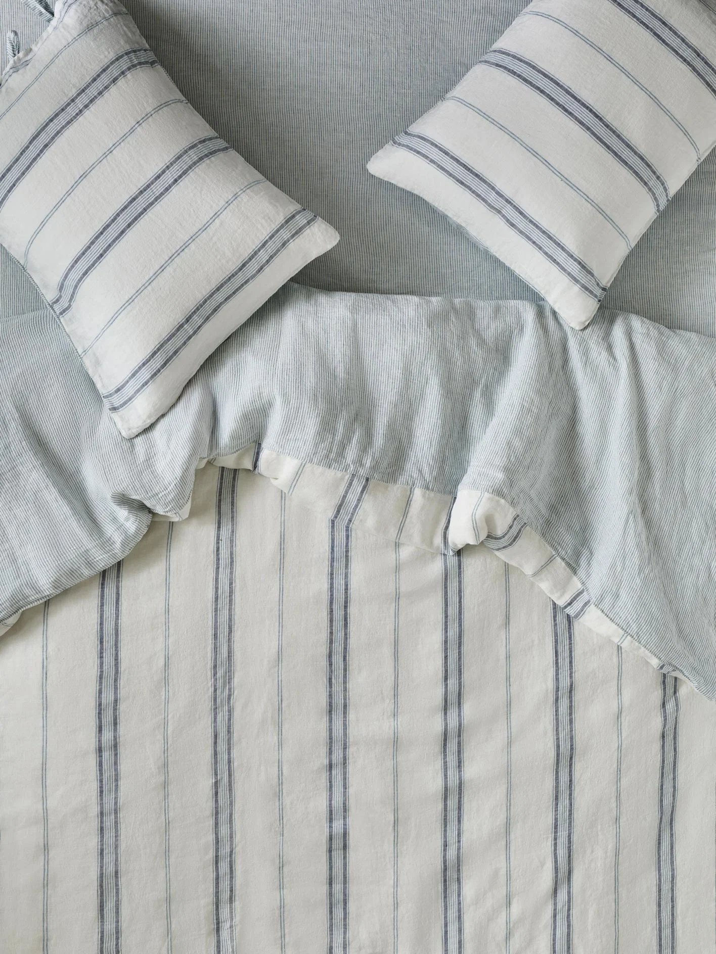 Official Dusk Blue Farmhouse Stripe Linen Duvet Cover Smart