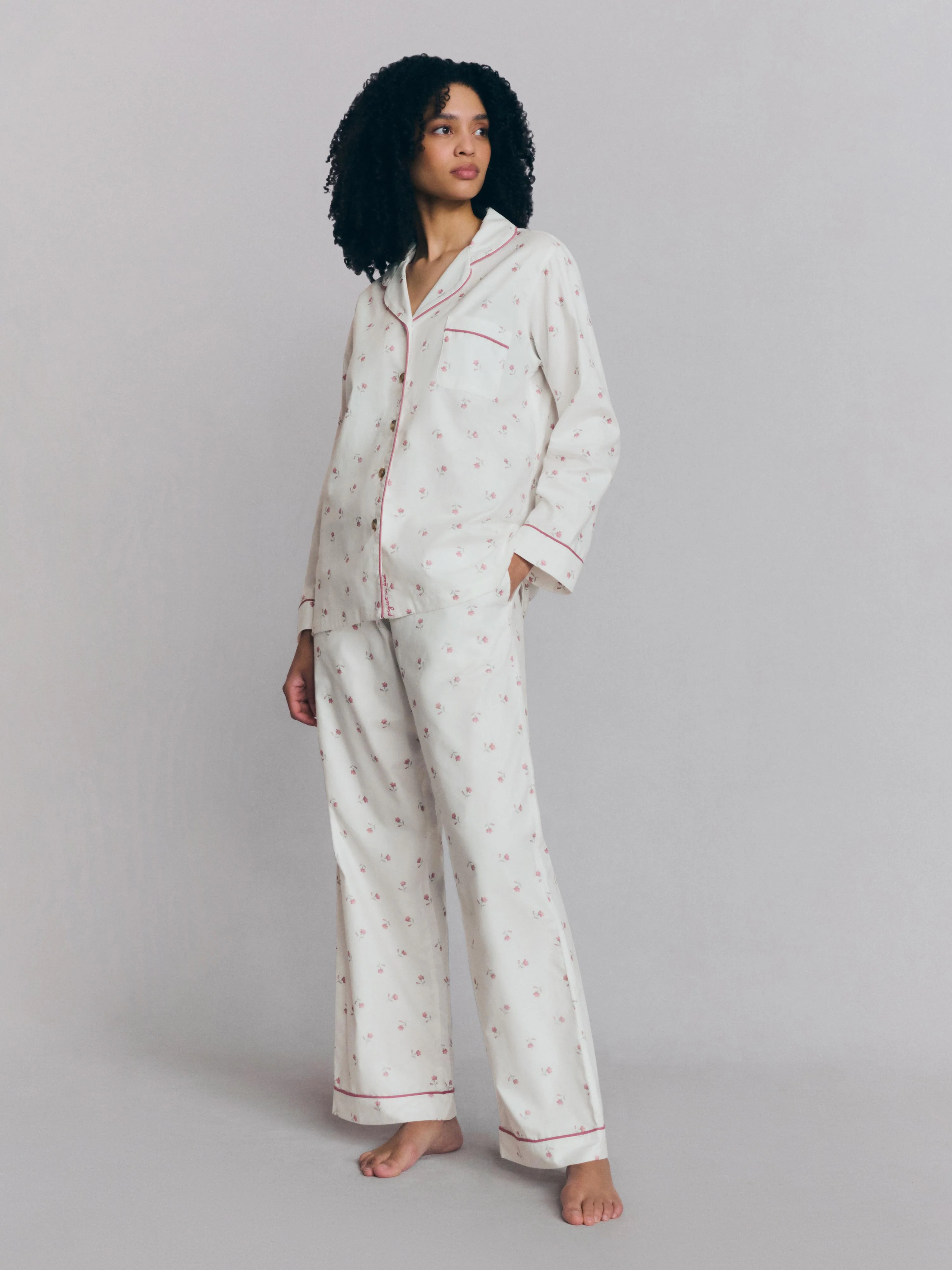 Detailed Pearl Posy Bud Cotton Trouser Set Minimalist