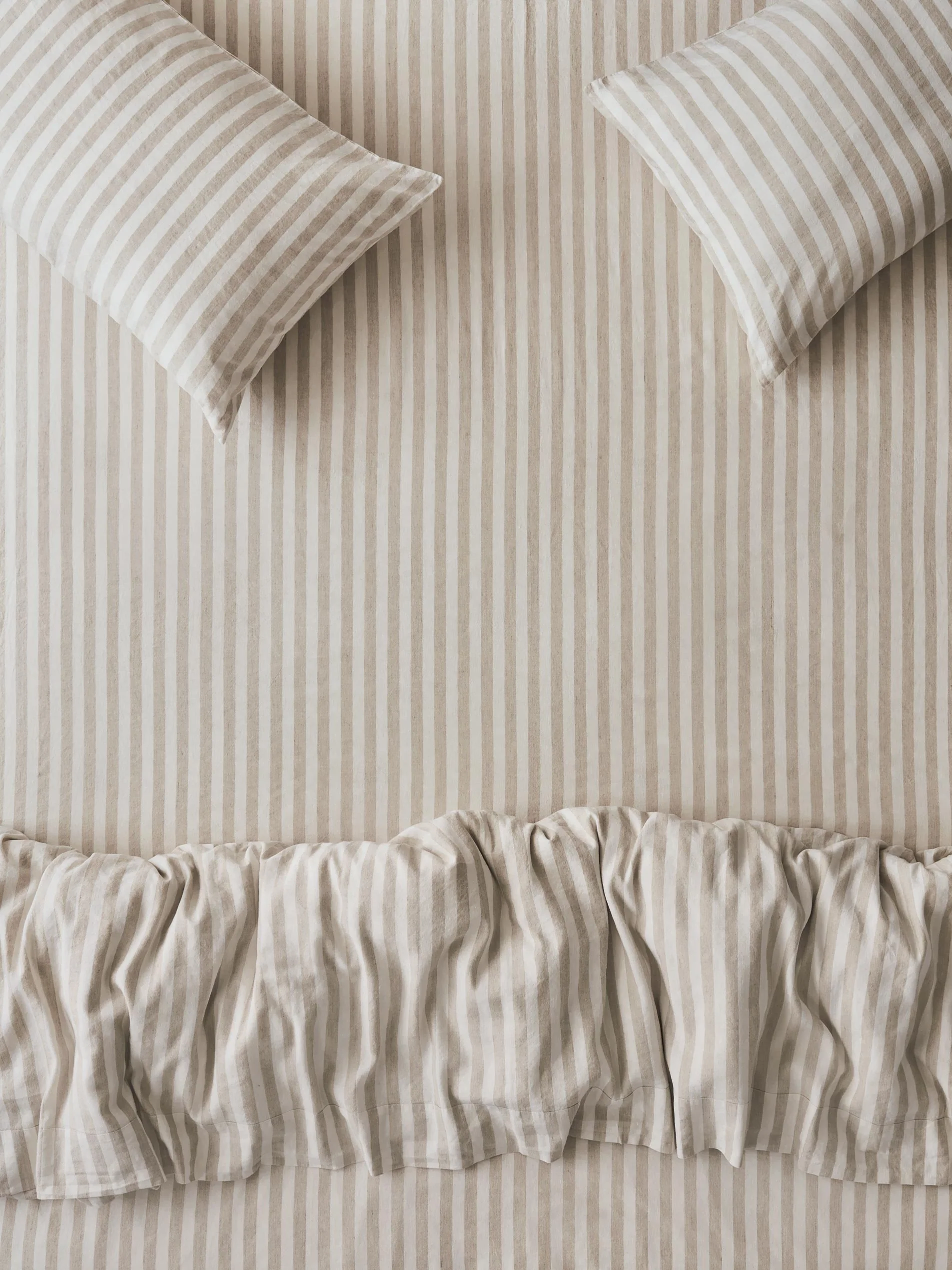 Fine Crafted Oatmeal Pembroke Stripe Linen Blend Fitted Sheet Reusable