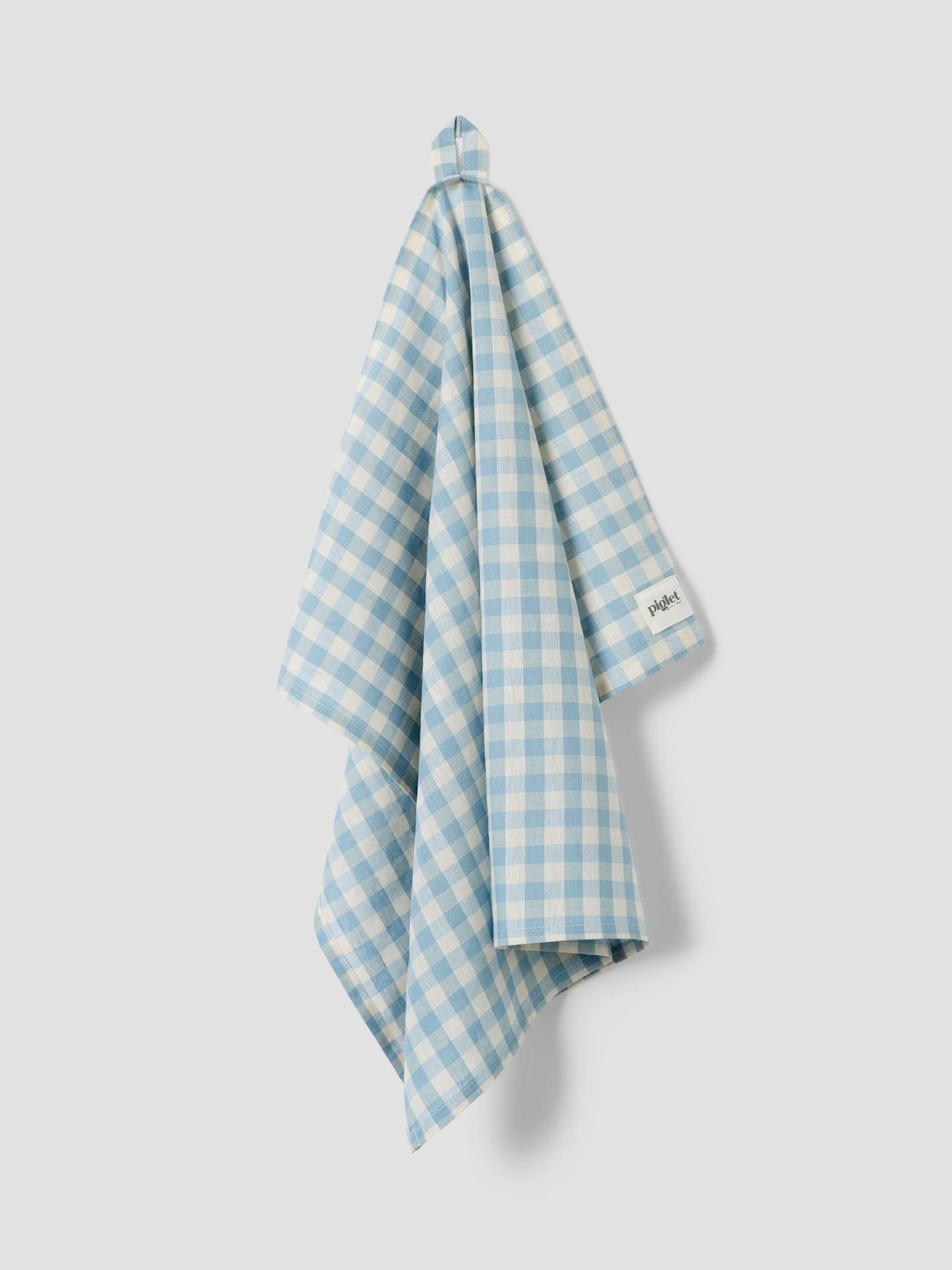 Fashionable Warm Blue Gingham Linen Blend Tea Towel Quality