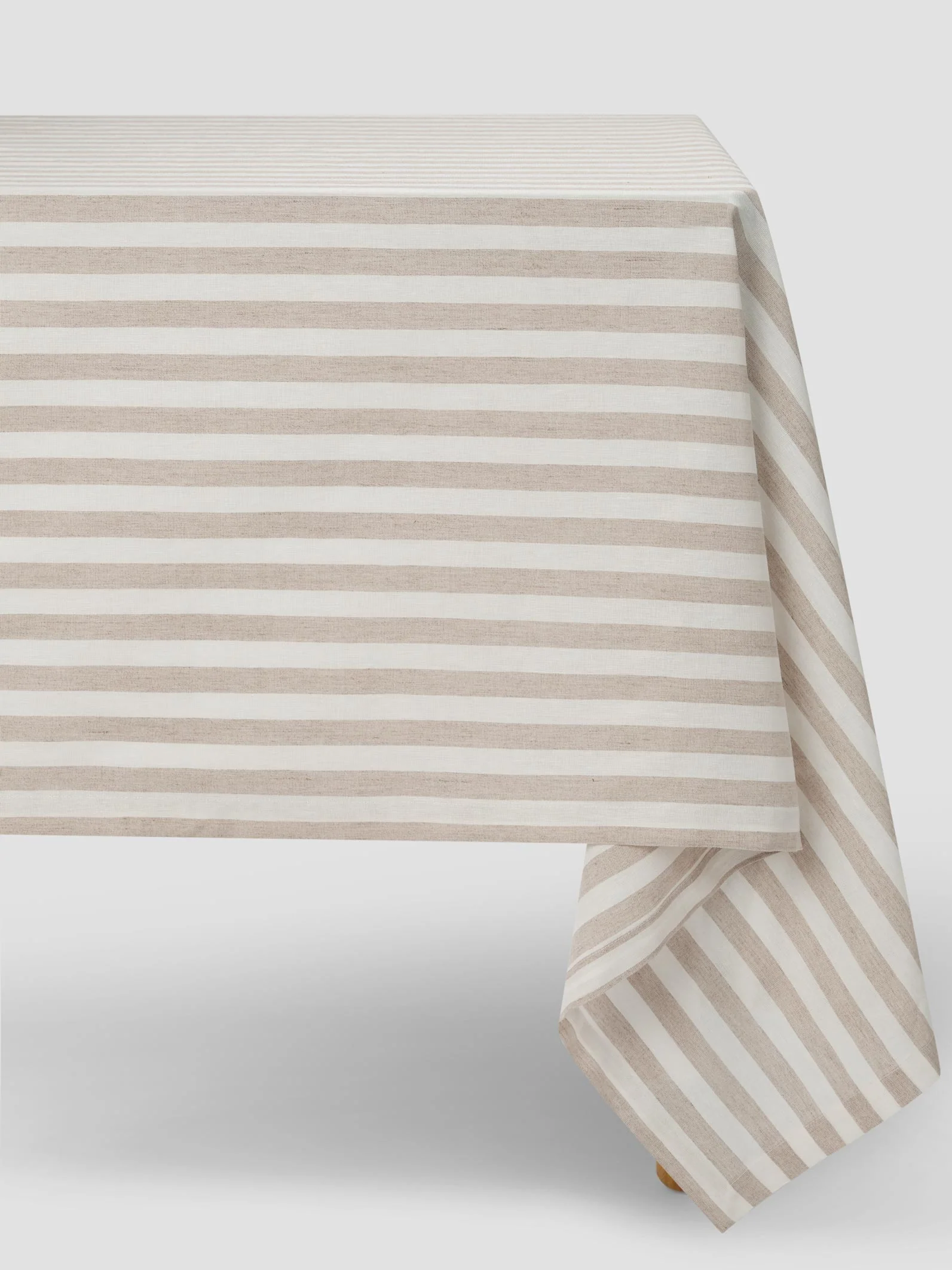Flexible Oatmeal Pembroke Stripe Linen Blend Tablecloth Certified