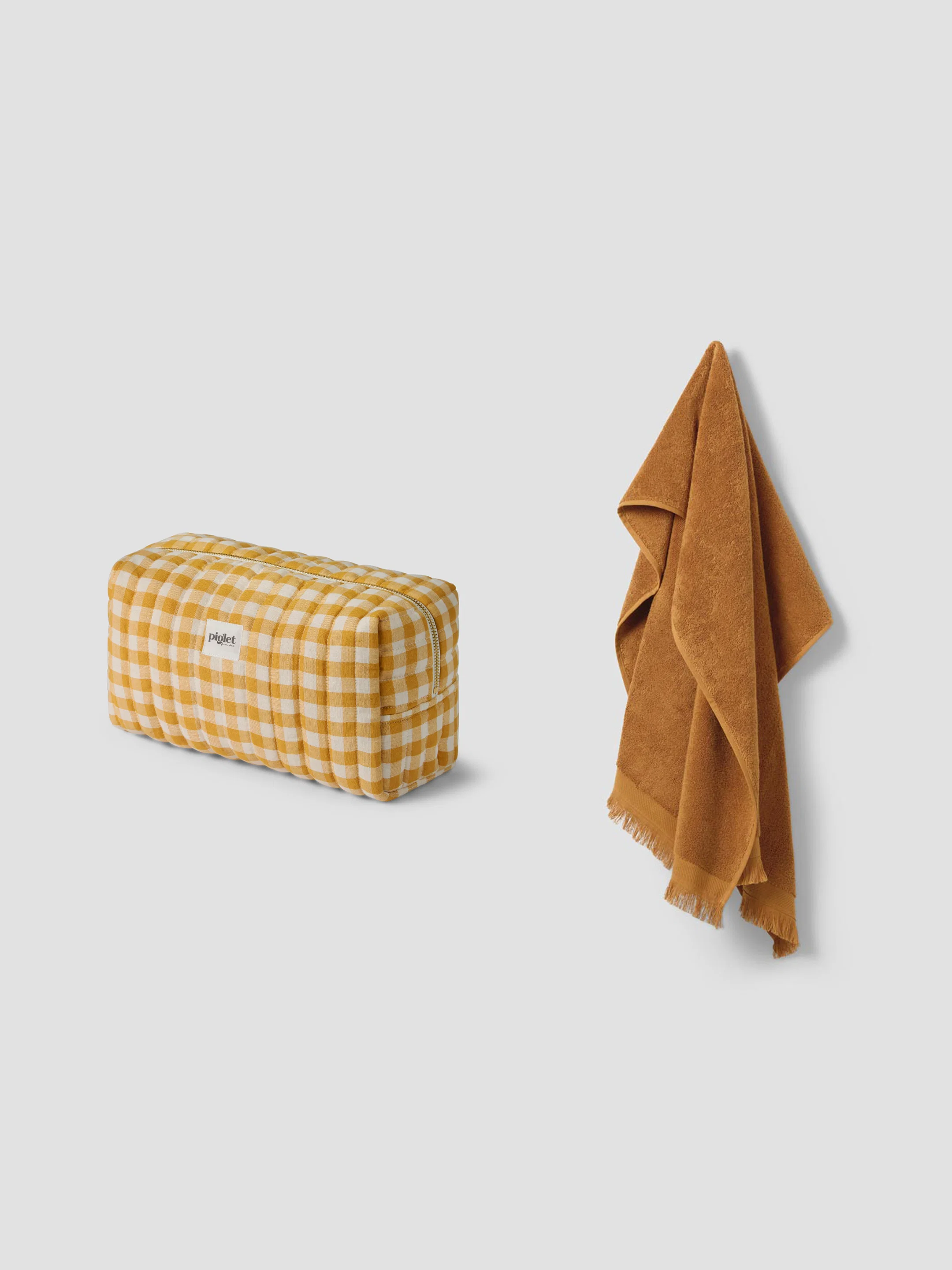Natural Honey Gingham Wash Bag Russet Yellow Towels Bundle Artisan