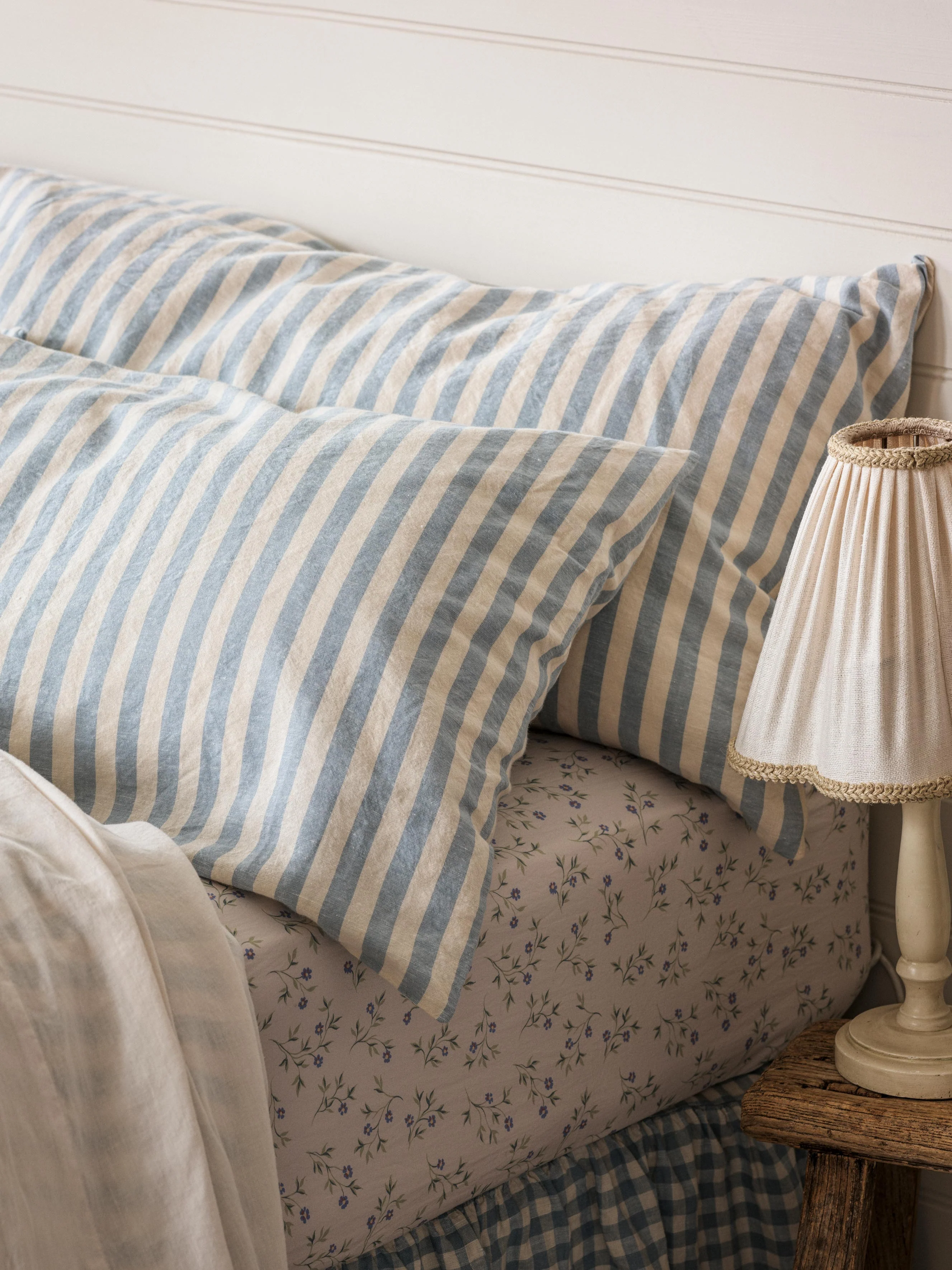 Genuine Coastal Blue Pembroke Stripe Linen Square Pillowcase Pair Enhanced