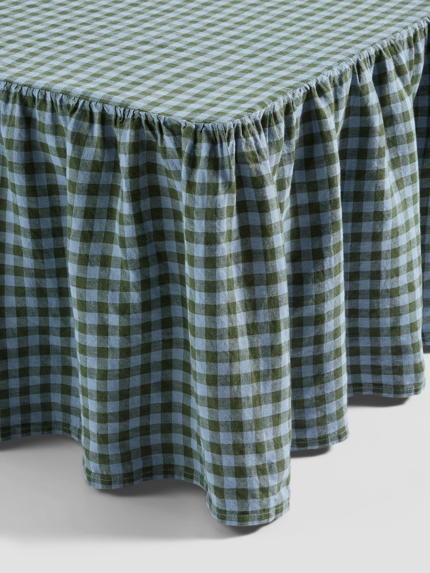 High-End Fern Green Dusk Blue Colour Drenched Gingham Linen Blend Valance Consistent