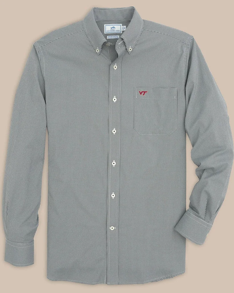 Elegant Virginia Tech Hokies Gingham Button Down Shirt Flexible