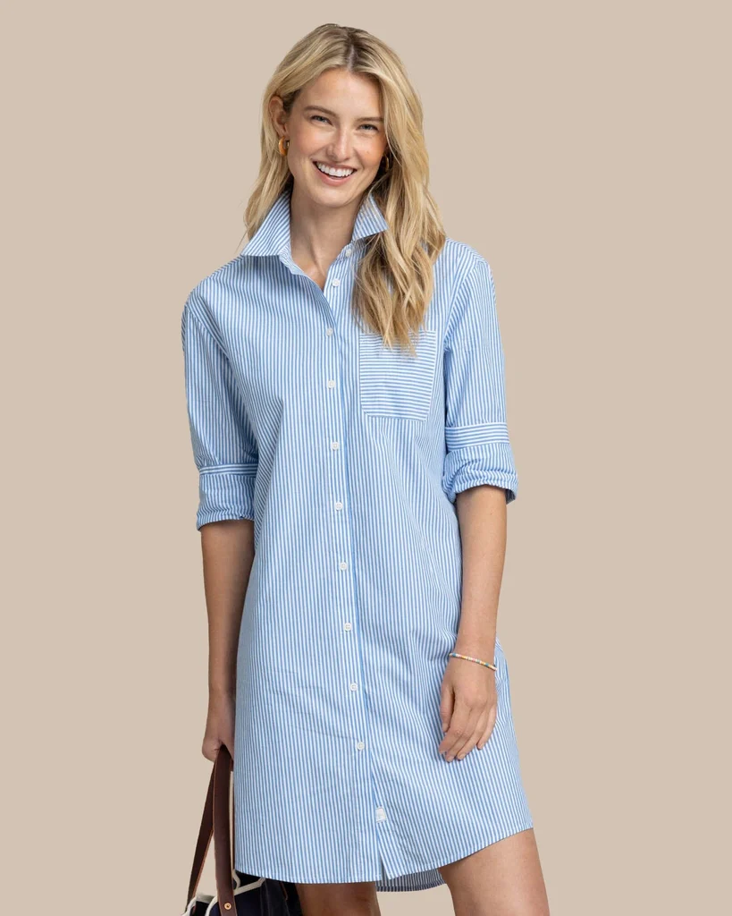 Original Cam Stripe Poplin Dress High-Grade