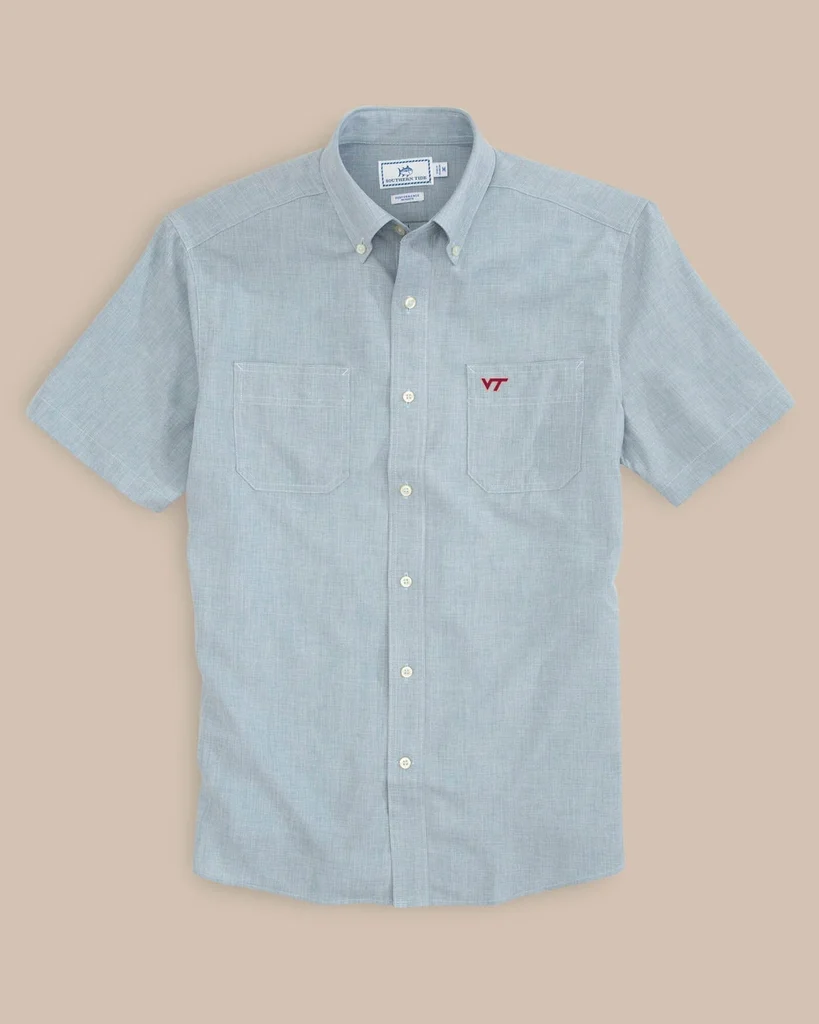 Soft Virginia Tech Hokies Short Sleeve Button Down Dock Shirt Stylish