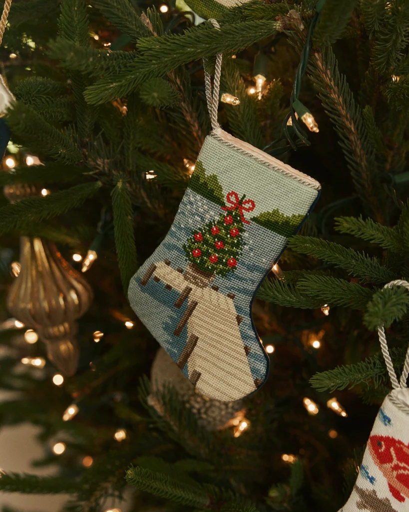 Contemporary Festive Fir Needlepoint Bauble Stocking Exceptional