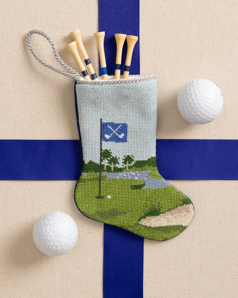 Contemporary Tee Time Golf Needlepoint Bauble Stocking High-Performance