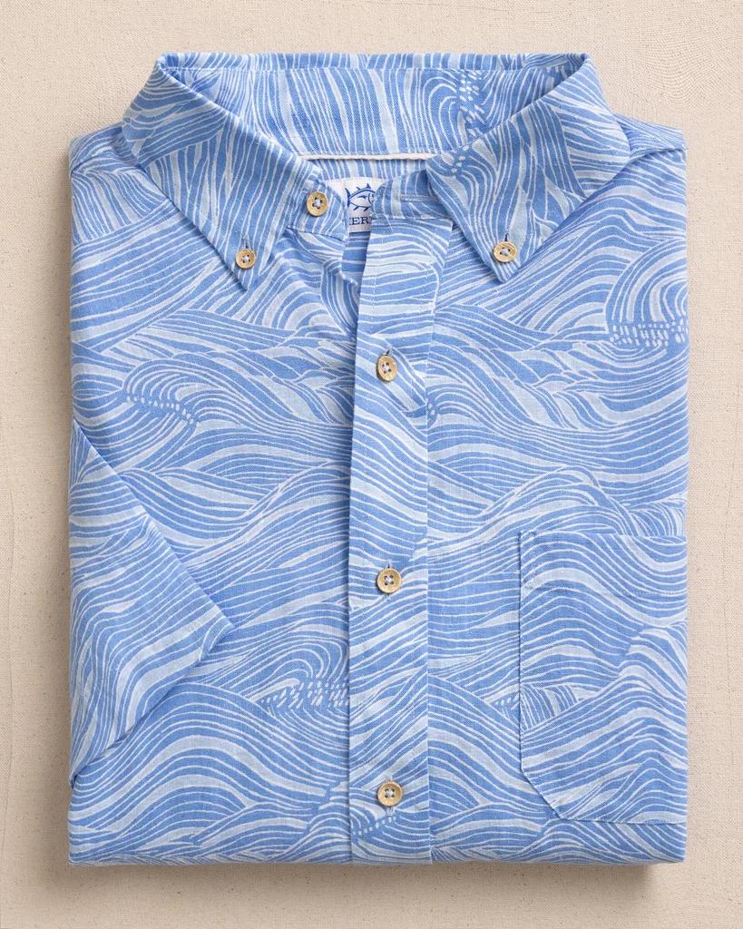 Smooth Rolling Waves Linen Rayon Short Sleeve Sport Shirt Fine