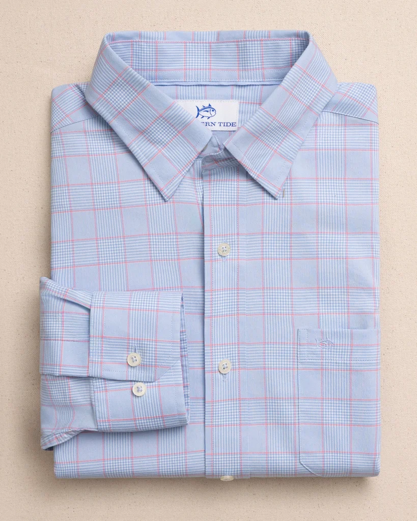 Solid Coral Springs Plaid Charleston Sport Shirt Fine Crafted