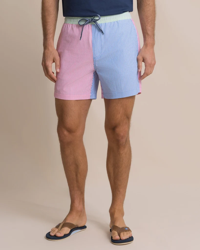 Genuine Colorblock Seersucker Stripe Maritime Swim Trunk Comfortable