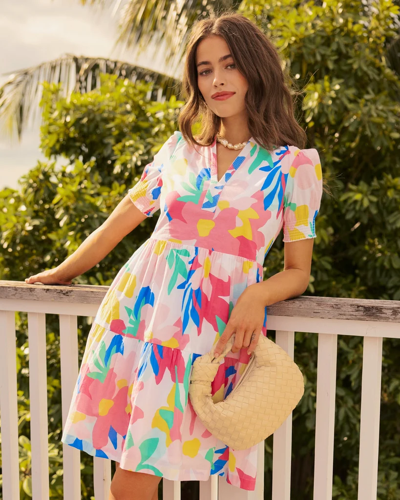 Authentic Mina Floral Print Dress Classic