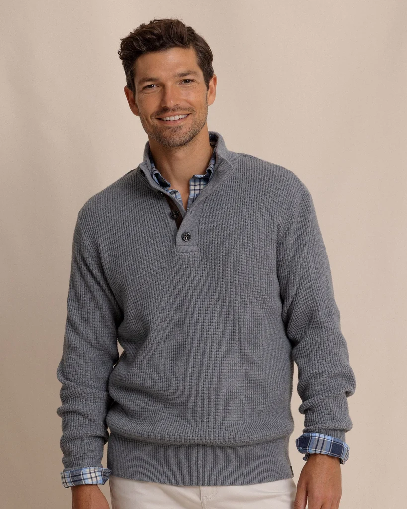 Responsible Bass Creek Heather Quarter Button Sweater Practical