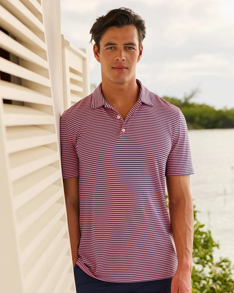 Contemporary Coastal Breeze® Oceanfront Stripe Pique Performance Polo Recyclable