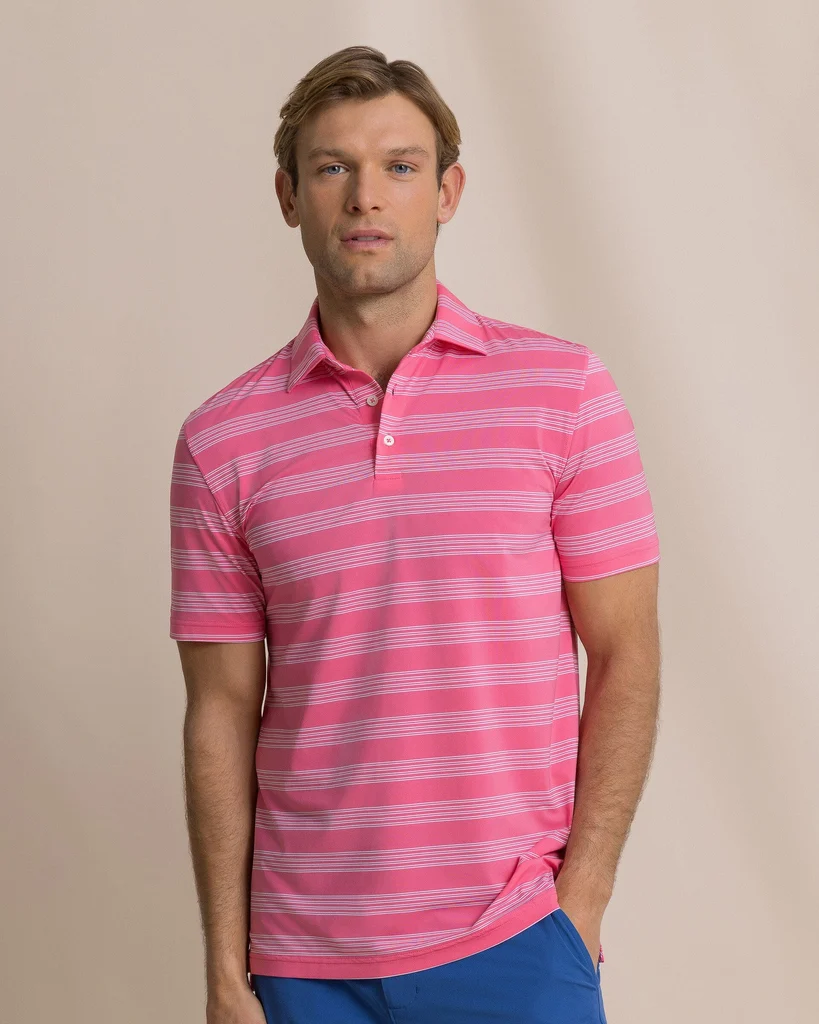 Expertly Made Dune Crest Stripe Coastal Breeze® Performance Polo Stylish