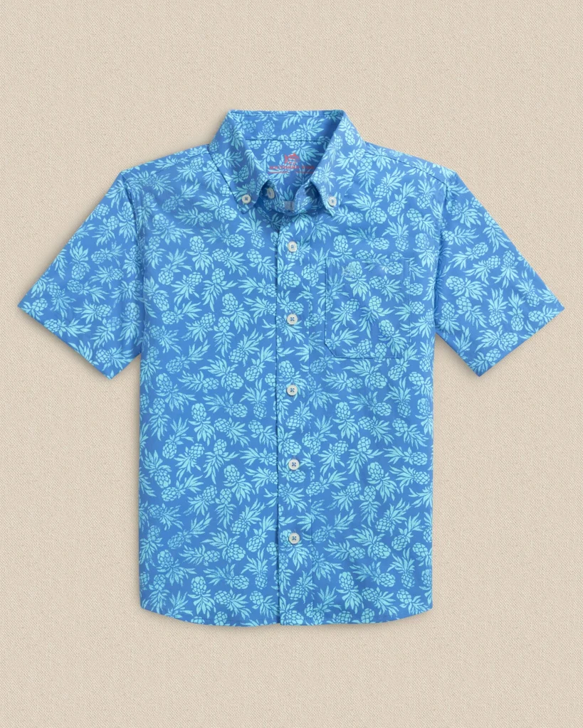 Crafted Boys Pineapple Parade Coastal Breeze® Short Sleeve Sport Shirt Elegant