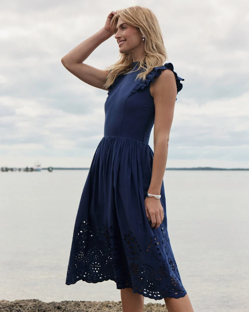 Stylish Rebekah Eyelet Midi Dress Classic