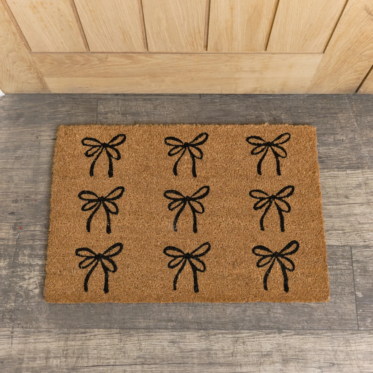 Elite Black Bow Detail PVC Backed Coir Doormat 60cm x 40cm Contemporary