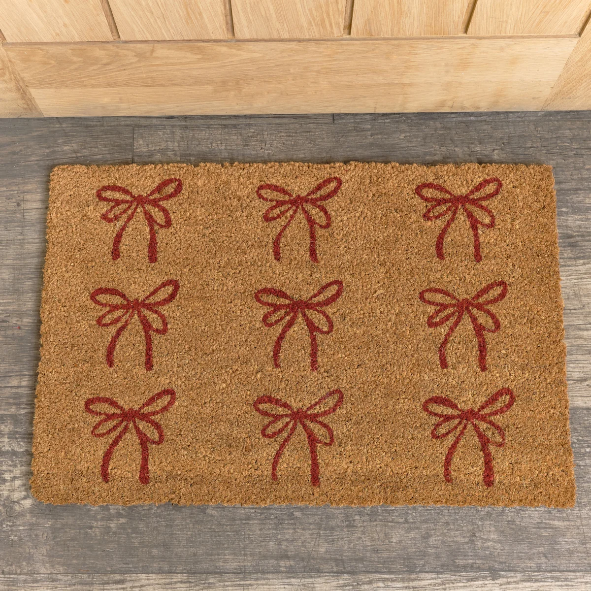 Authentic Red Bow Detail PVC Backed Coir Doormat – 60cm x 40cm Specialty