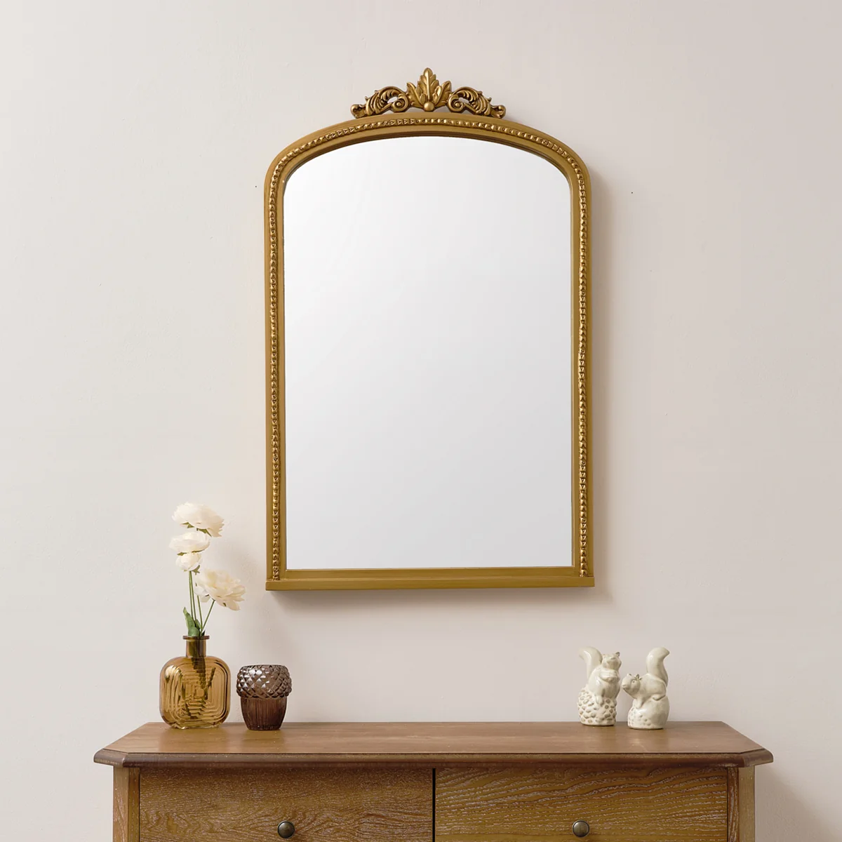 Minimalist Large Arched Ornate Edge Gold Mirror 80cm x 50cm Natural