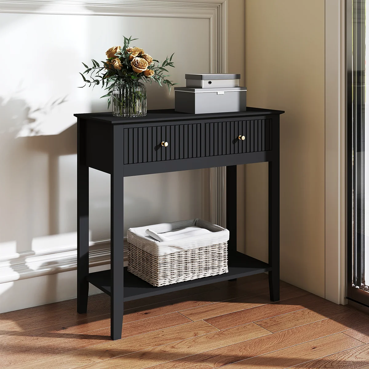 Verified Black 2 Drawer Console Dressing Table – Hales Black Range Luxury