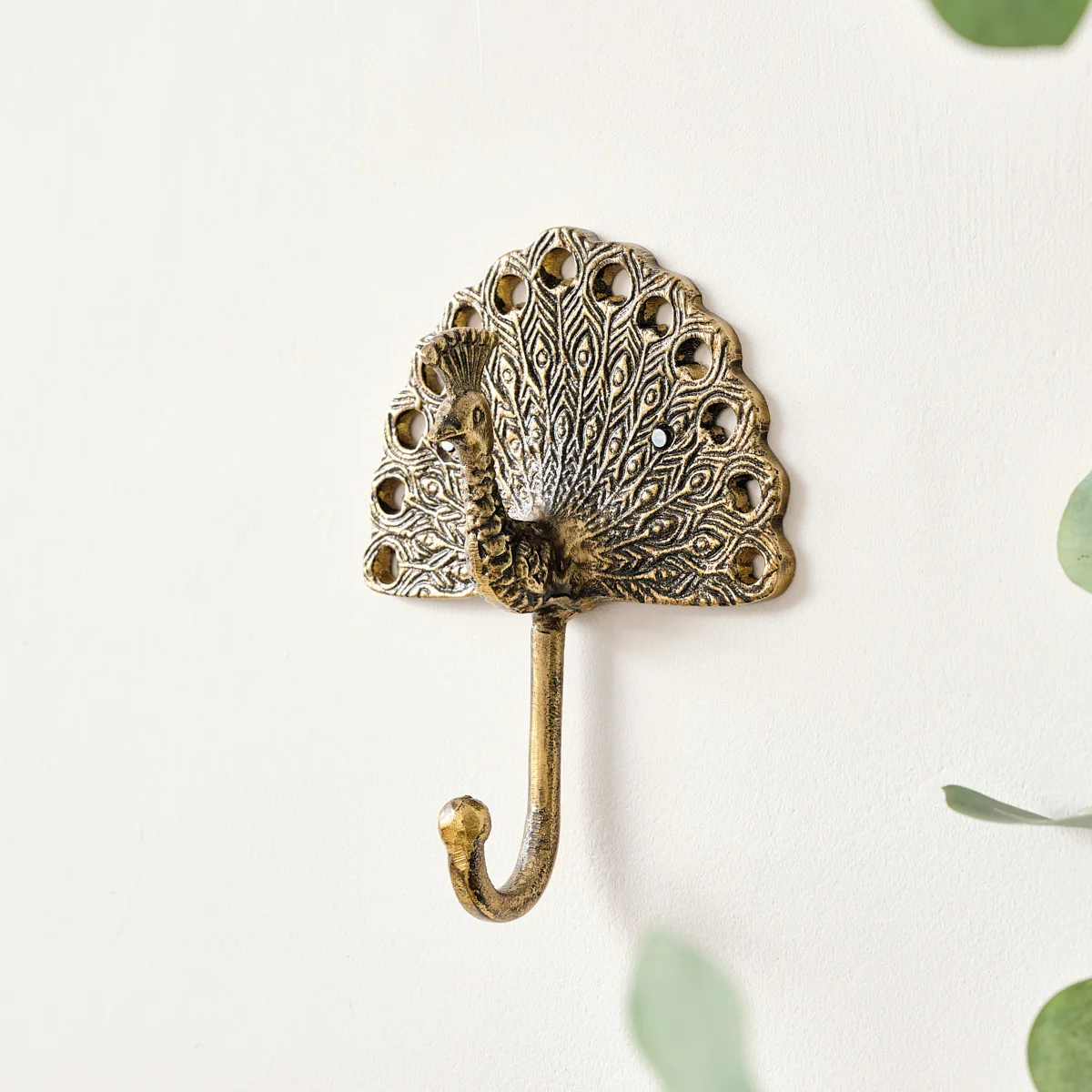 Solid Antique Brass Gold Peacock Wall Hook Next-Generation