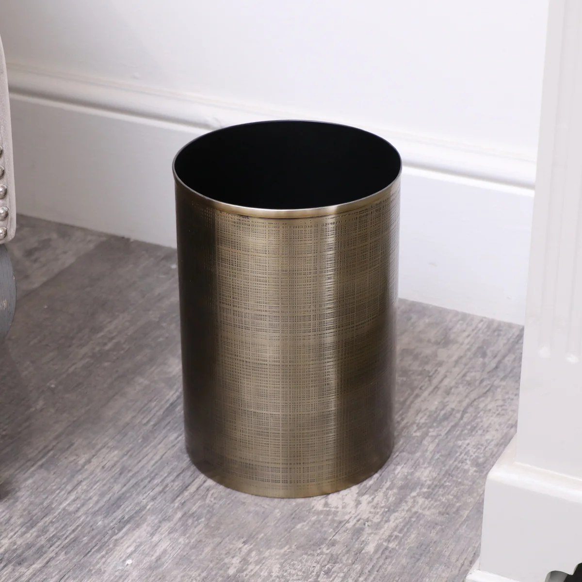 Exclusive Brass Gold Textured Metal Waste Bin Reusable