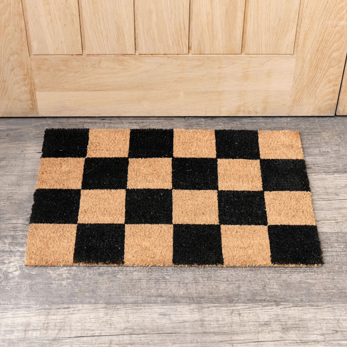 Fine Black Natural Checked Print Coir Door Mat – 40cm x 60cm Certified