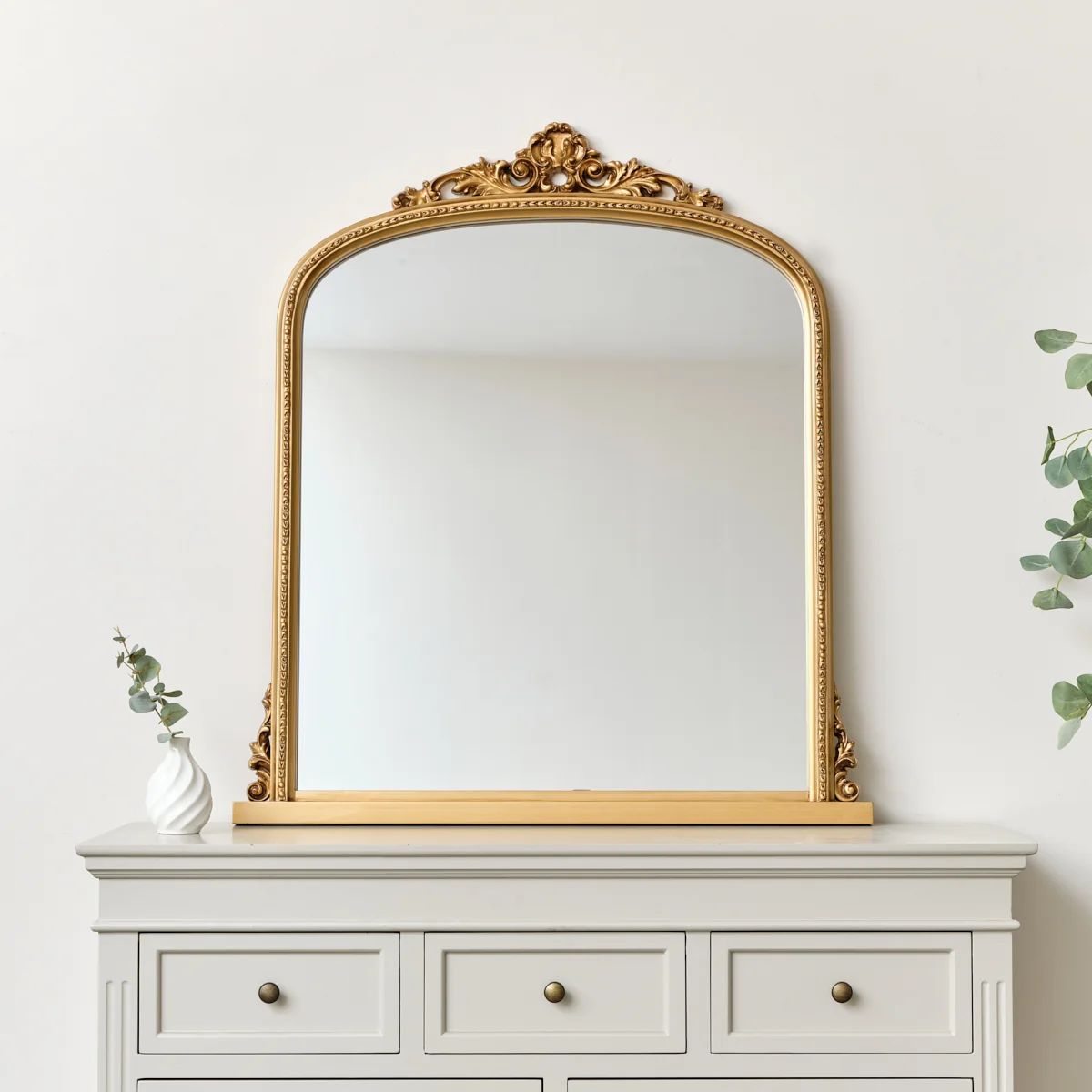 Smooth Antique Gold Ornate Arch Overmantle Mirror 88cm x 100cm Fine Crafted