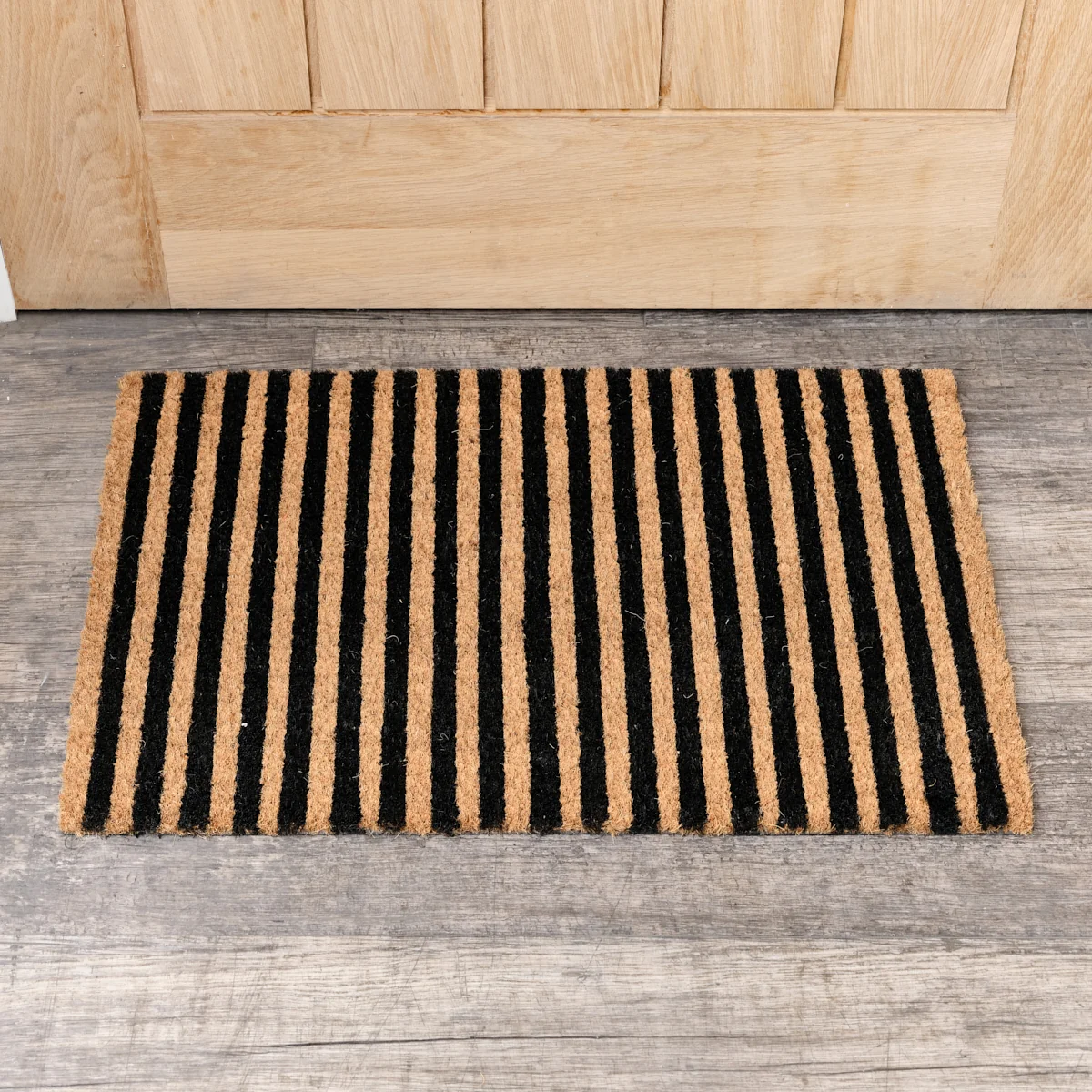 Original Black Natural Striped Print Coir Door Mat 40cm x 60cm Specialty