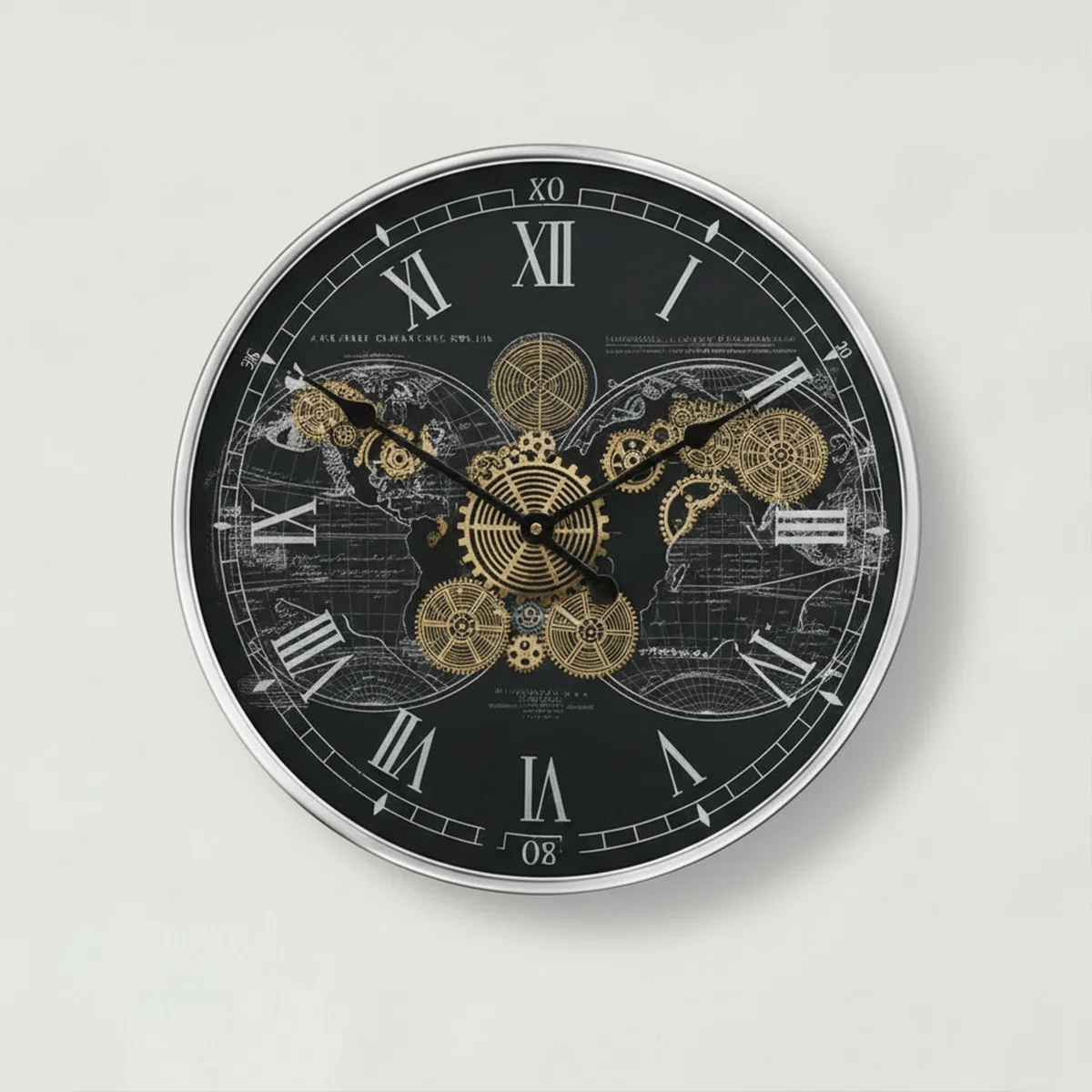 Flexible Large Round Metal Black Silver Cog Clock 60cm x 60cm Functional