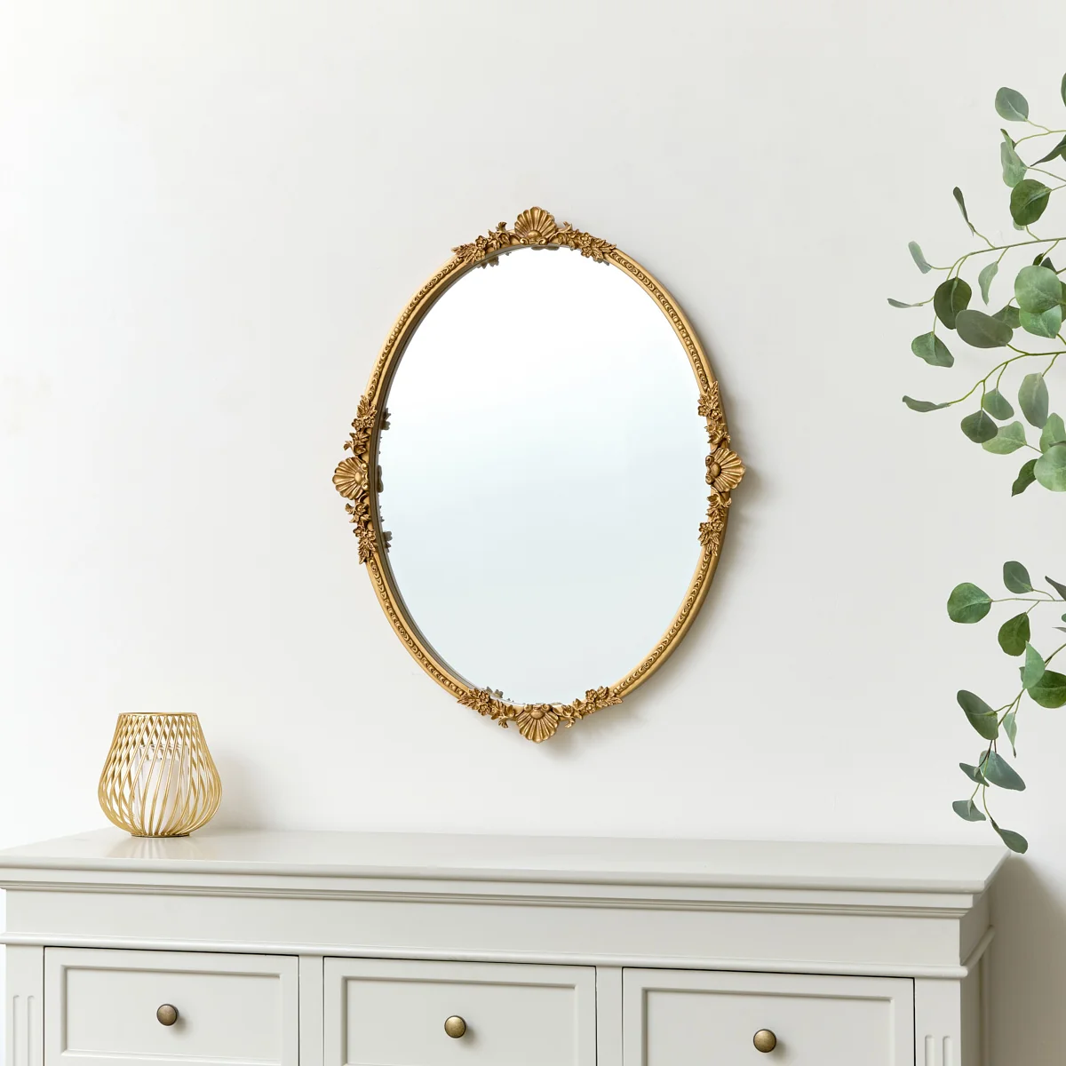Superior Oval Gold Ornate Wall Mirror 70cm x 56cm Contemporary