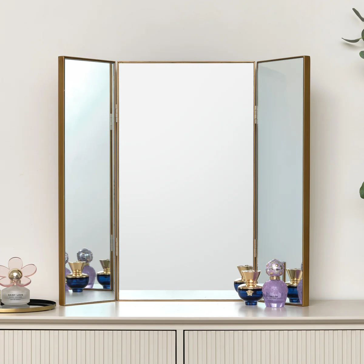 Flexible Large Gold Dressing Table Triple Mirror – 70cm x 60cm Organic