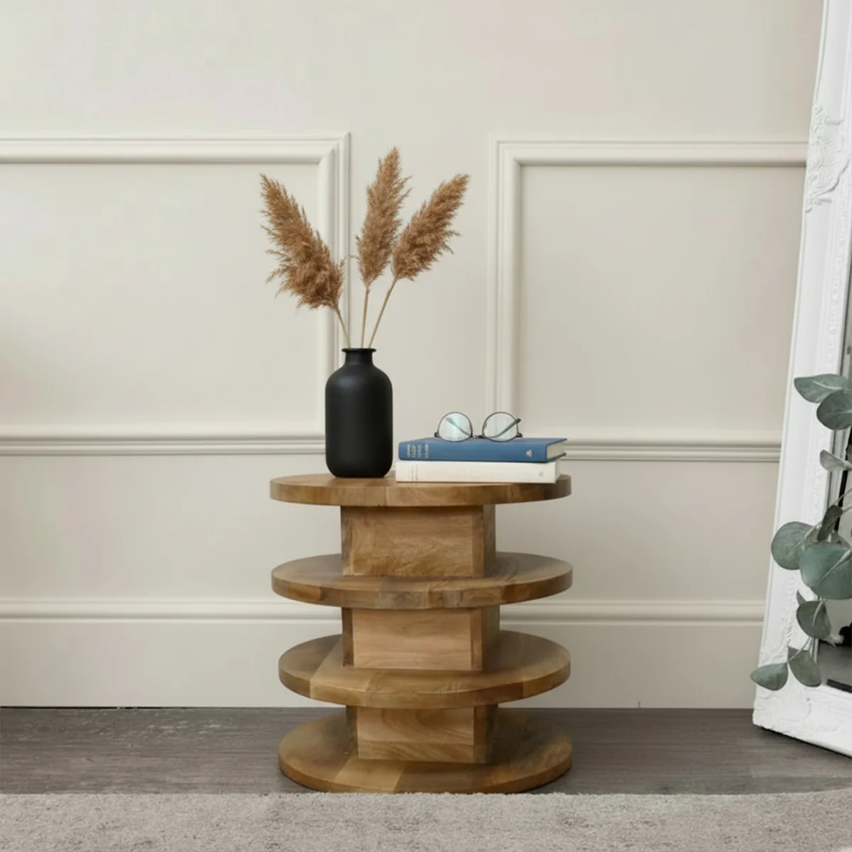 Stylish Round Wooden 4 tier Side Table Relaxed