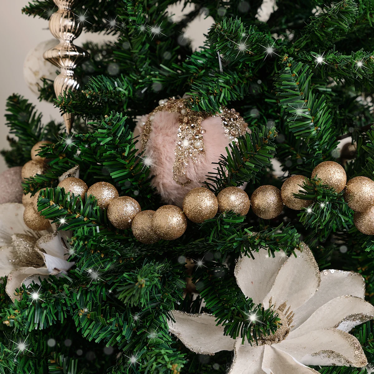Refined Champagne Glitter Ball Garland - 200cm 2m 78.7' Top-Quality