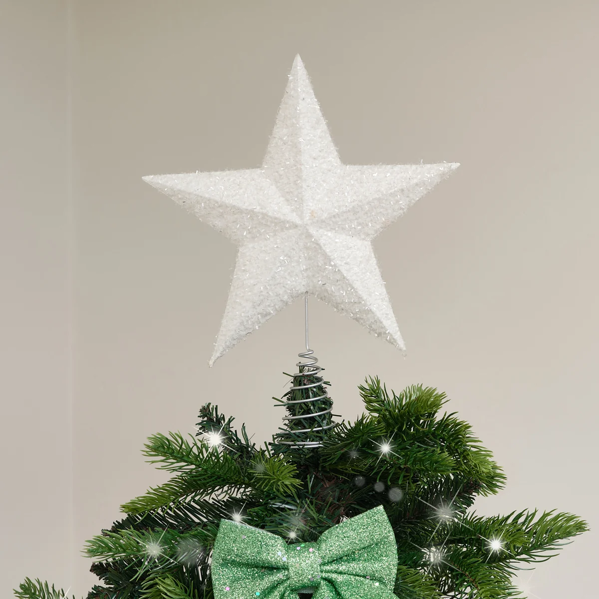Environmentally Friendly White Sparkly Star Christmas Tree Topper Easy-to-Use