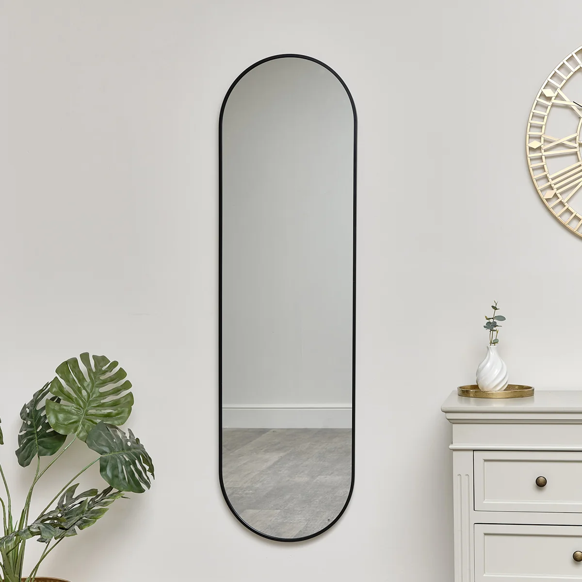 Trusted Black Oval Framed Wall Mirror 140cm x 40cm Sustainable