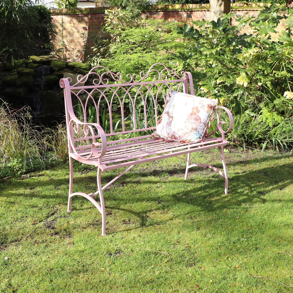 Premium Pink Vintage Metal Garden Bench Verified