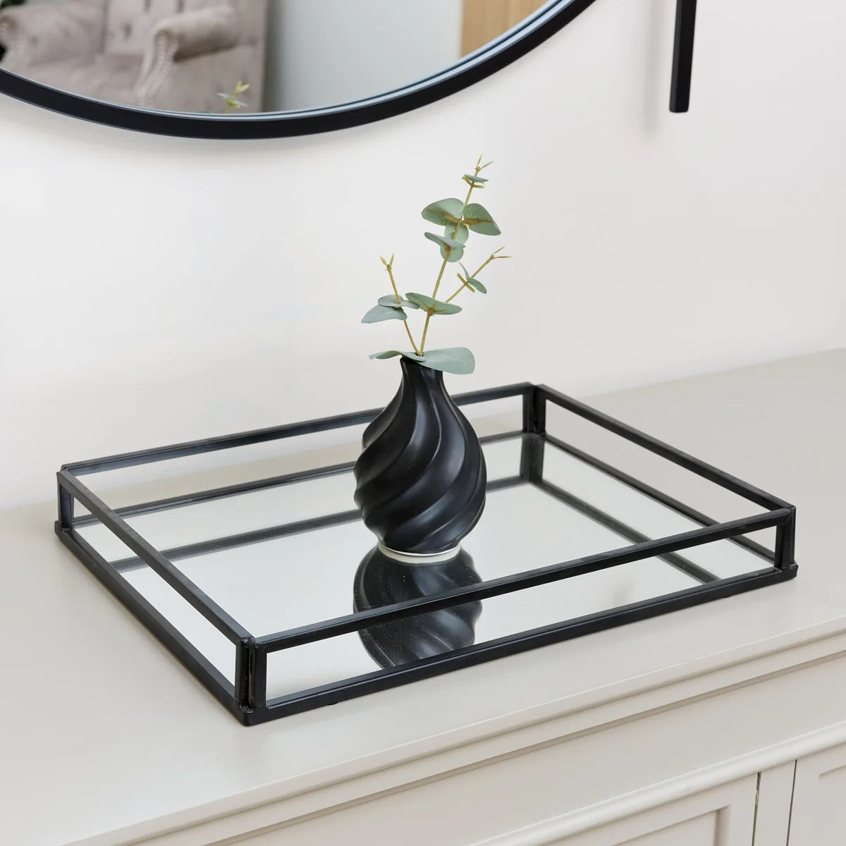 Traditional Large Black Mirrored Cocktail Tray Elite