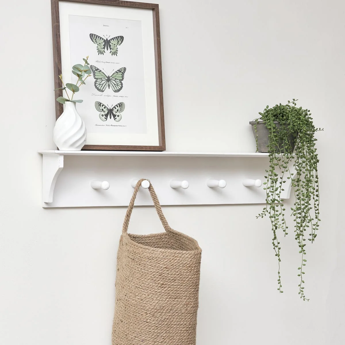 Soft White Wall Shelf with Hooks High-End