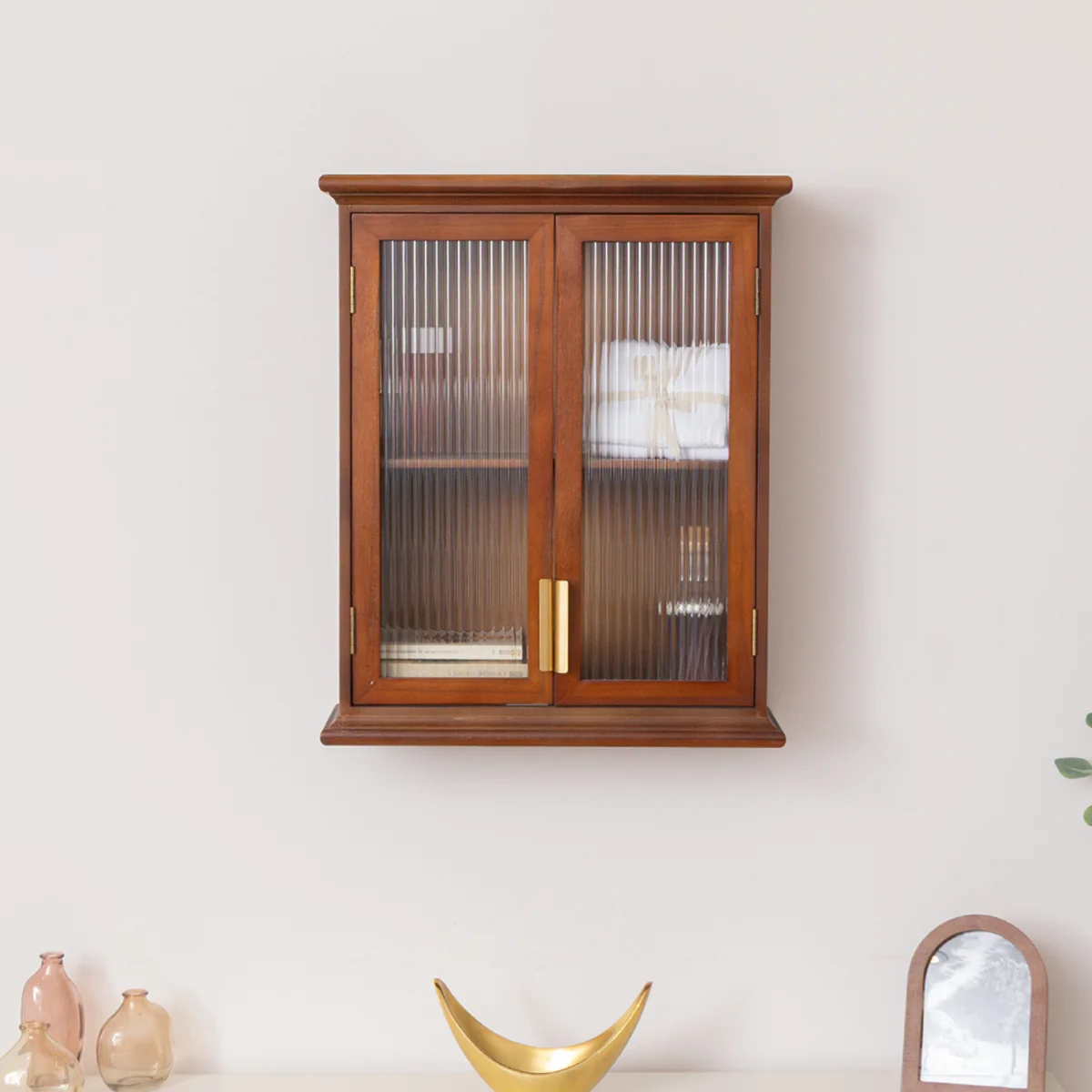 Green Wooden Reeded Glass Wall Cabinet Powerful
