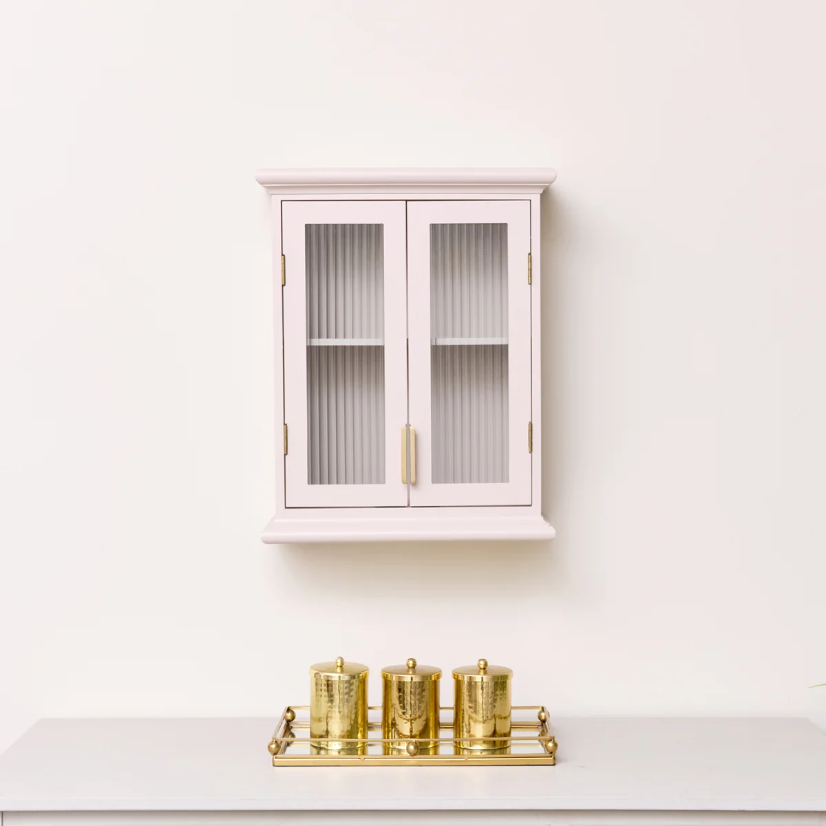 Flexible Pink Reeded Glass Wall Cabinet Fine Crafted